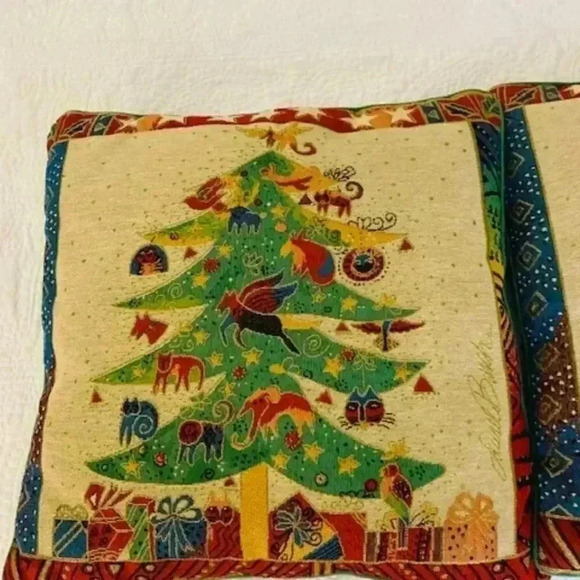 Laurel Burch Cats Pets Christmas Tree Tapestry 2Pillows Green Faux Velvet Back - Picture 2 of 6